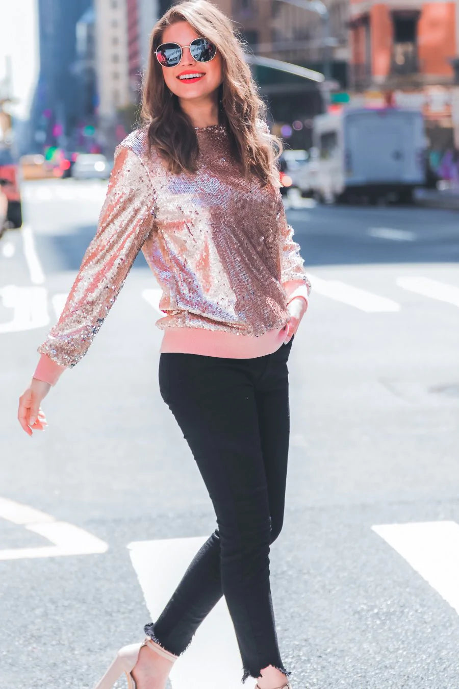 Rose Gold Sequin Long Sleeve Top