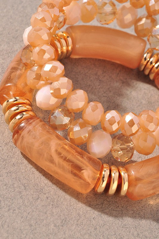 Beaded Bangle Bracelet Set - Natural
