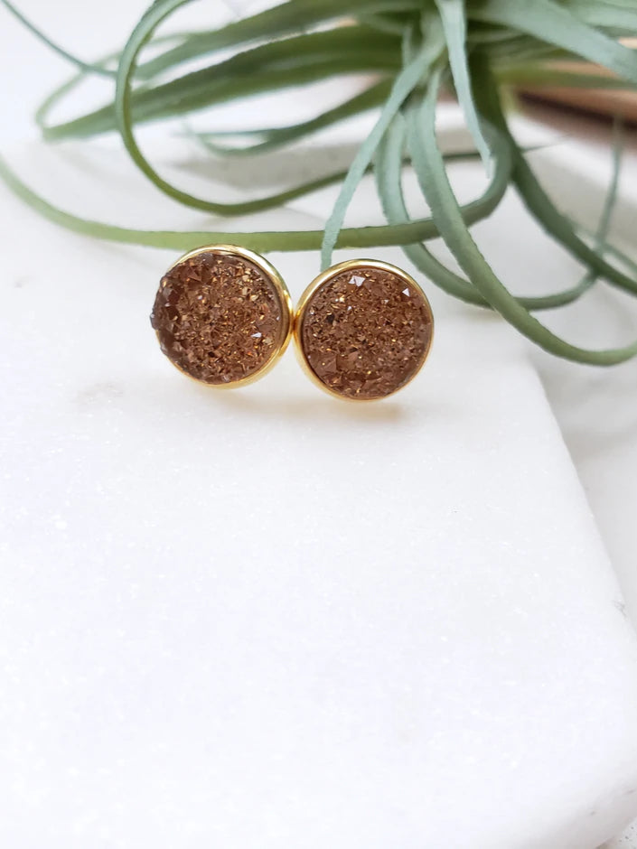 Honey Geode Druzy Stud Earrings - 10mm