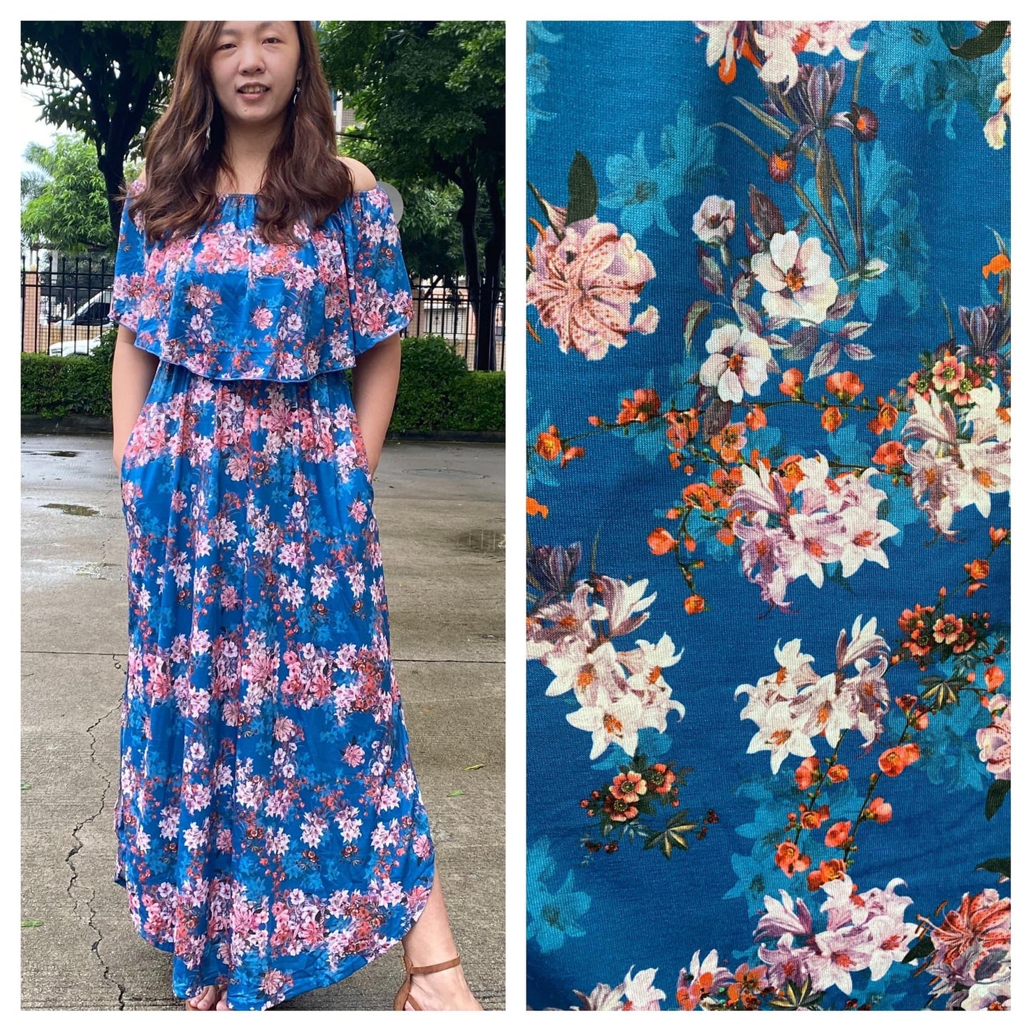 Blue Off The Shoulder Maxi Dress