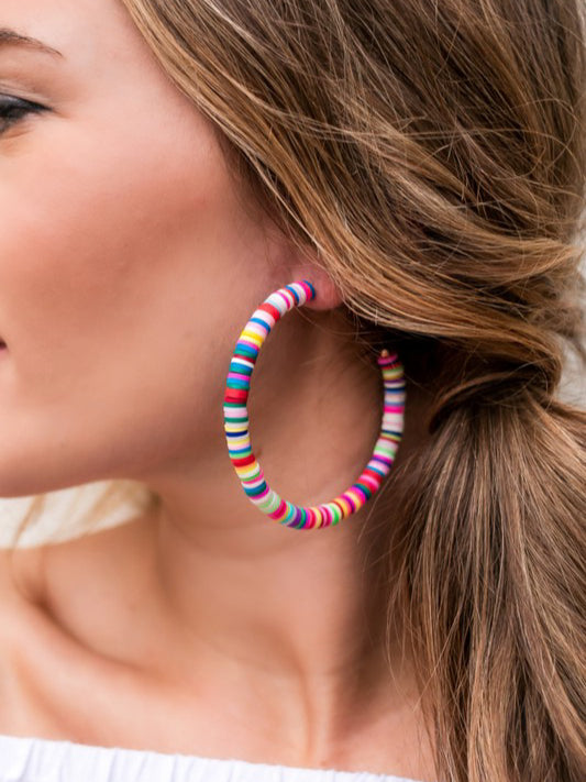 Ocean Blue & White Open Hoop Earrings
