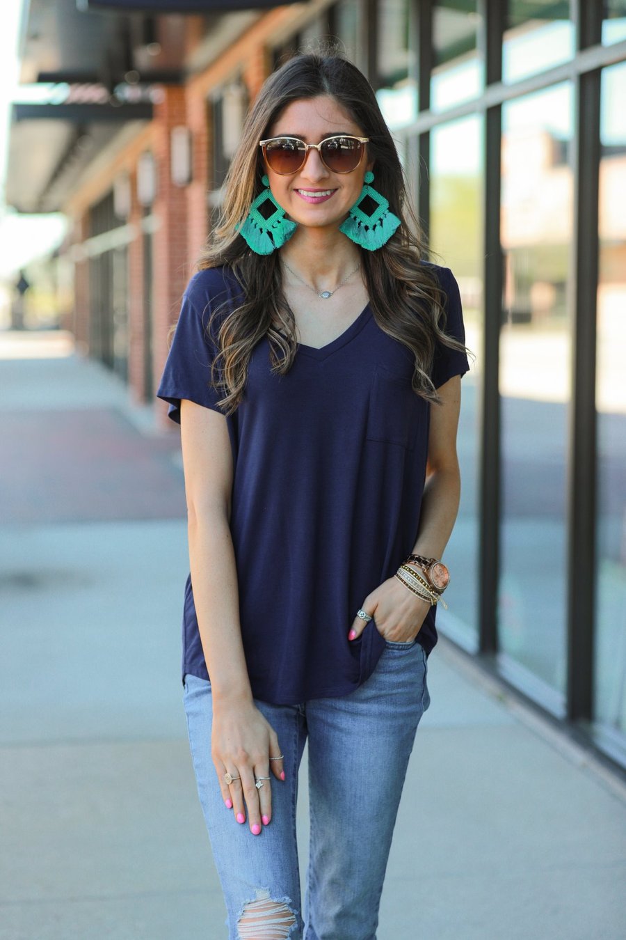 Basic V-neck Tee - Navy