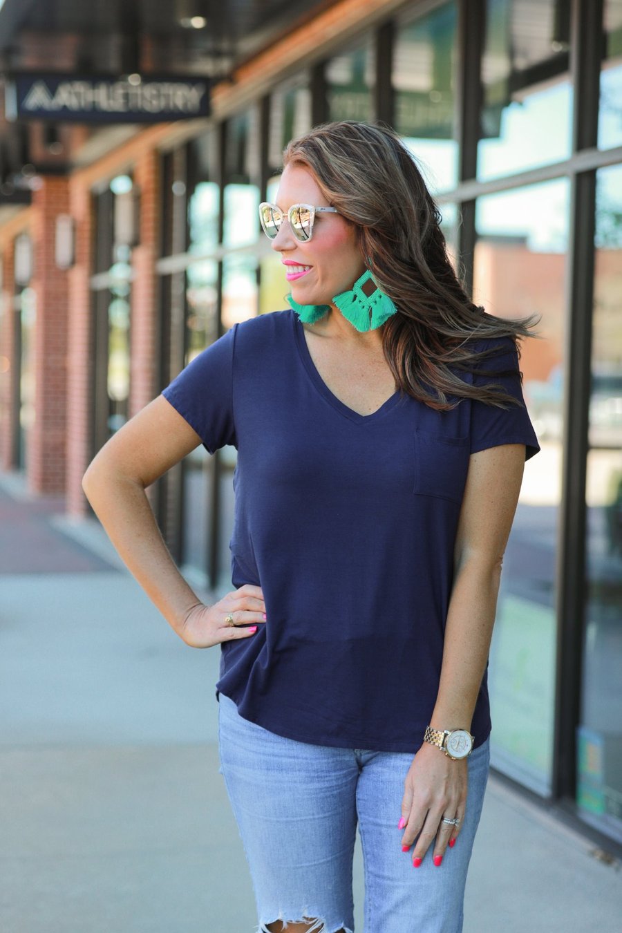 Basic V-neck Tee - Navy