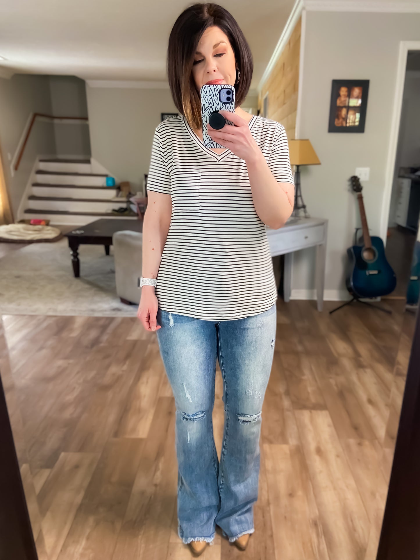 Women’s V-neck Striped Basic Tee