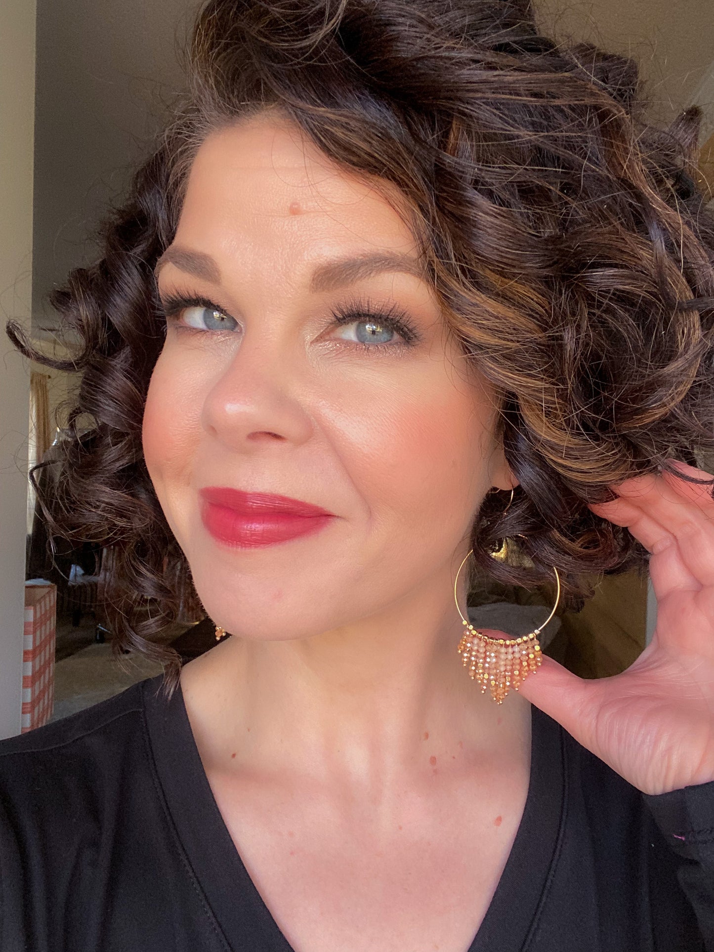 Shimmering Beaded Tassel Earrings - Champagne