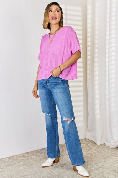 Zenana Mauve Round Neck Short Sleeve T-Shirt S-3XL