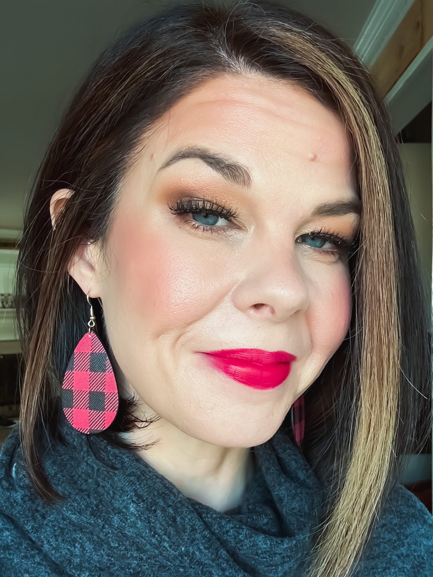 Buffalo Plaid Teardrop Faux Leather Earrings