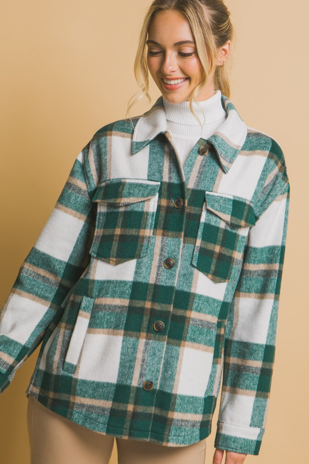 Green Plaid Button Up Shacket