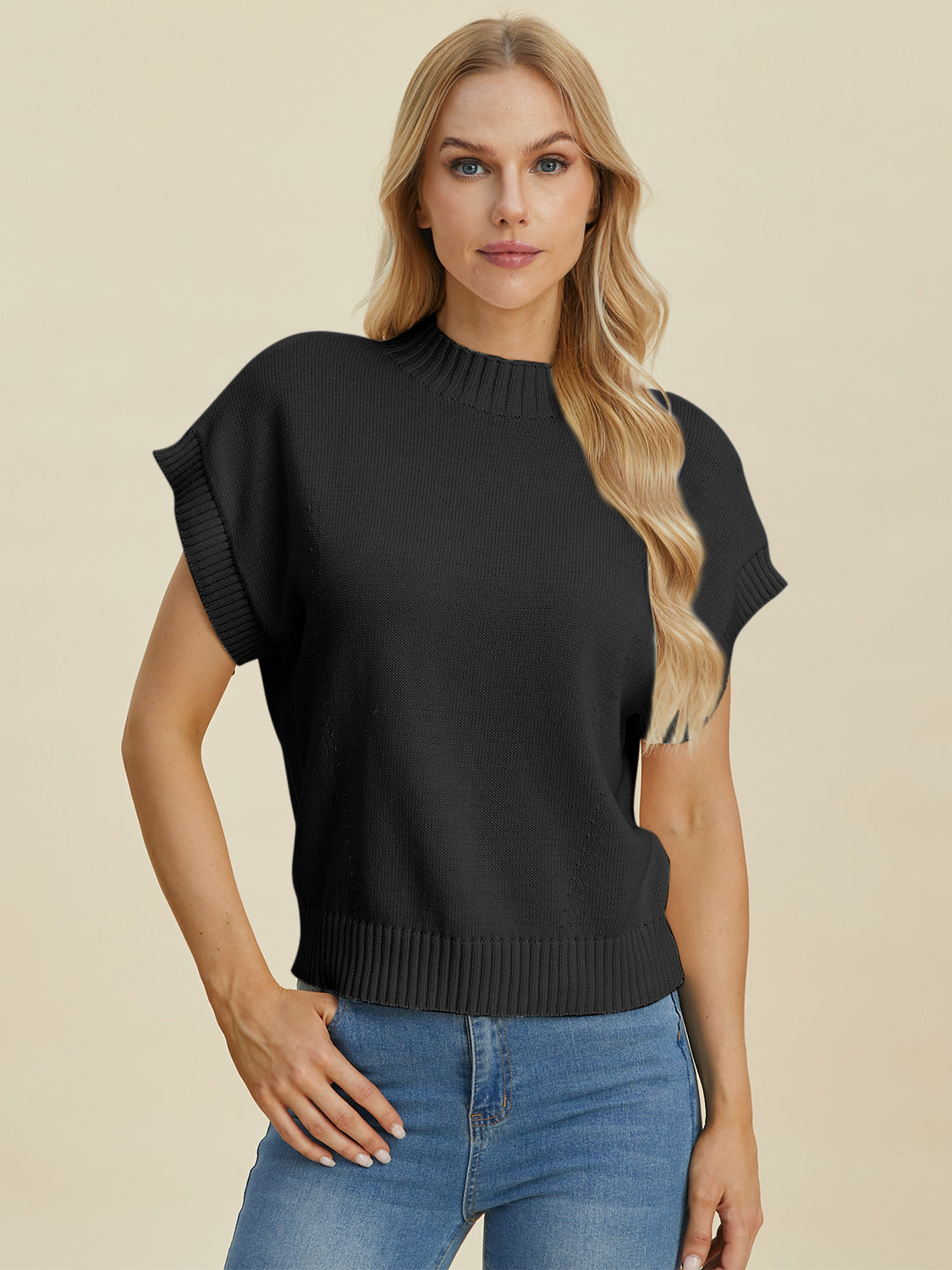 Mock Neck Short Sleeve Sweater - 4 color options