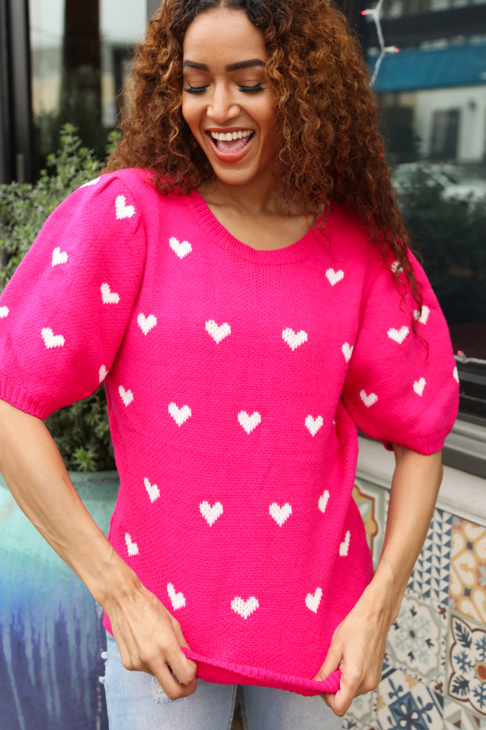 Be Mine Pink & White Heart Jacquard Sweater