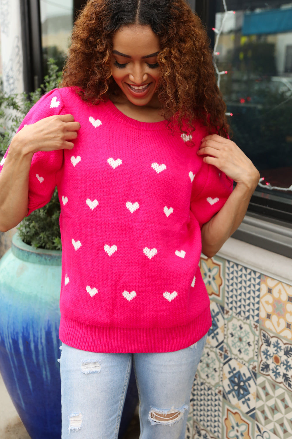 Be Mine Pink & White Heart Jacquard Sweater