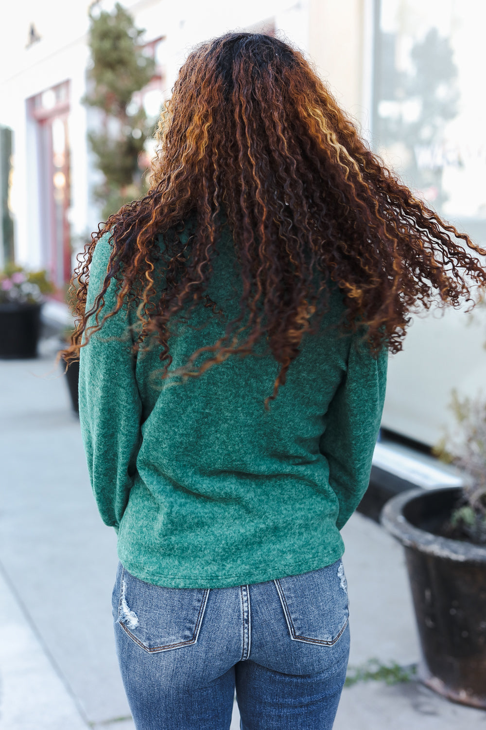 Zenana Green Brushed Melange Puff Short Sleeve Sweater