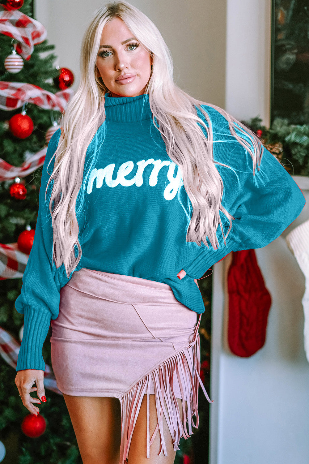 Merry Christmas Turtleneck Long Sleeve Sweater - 3 color options