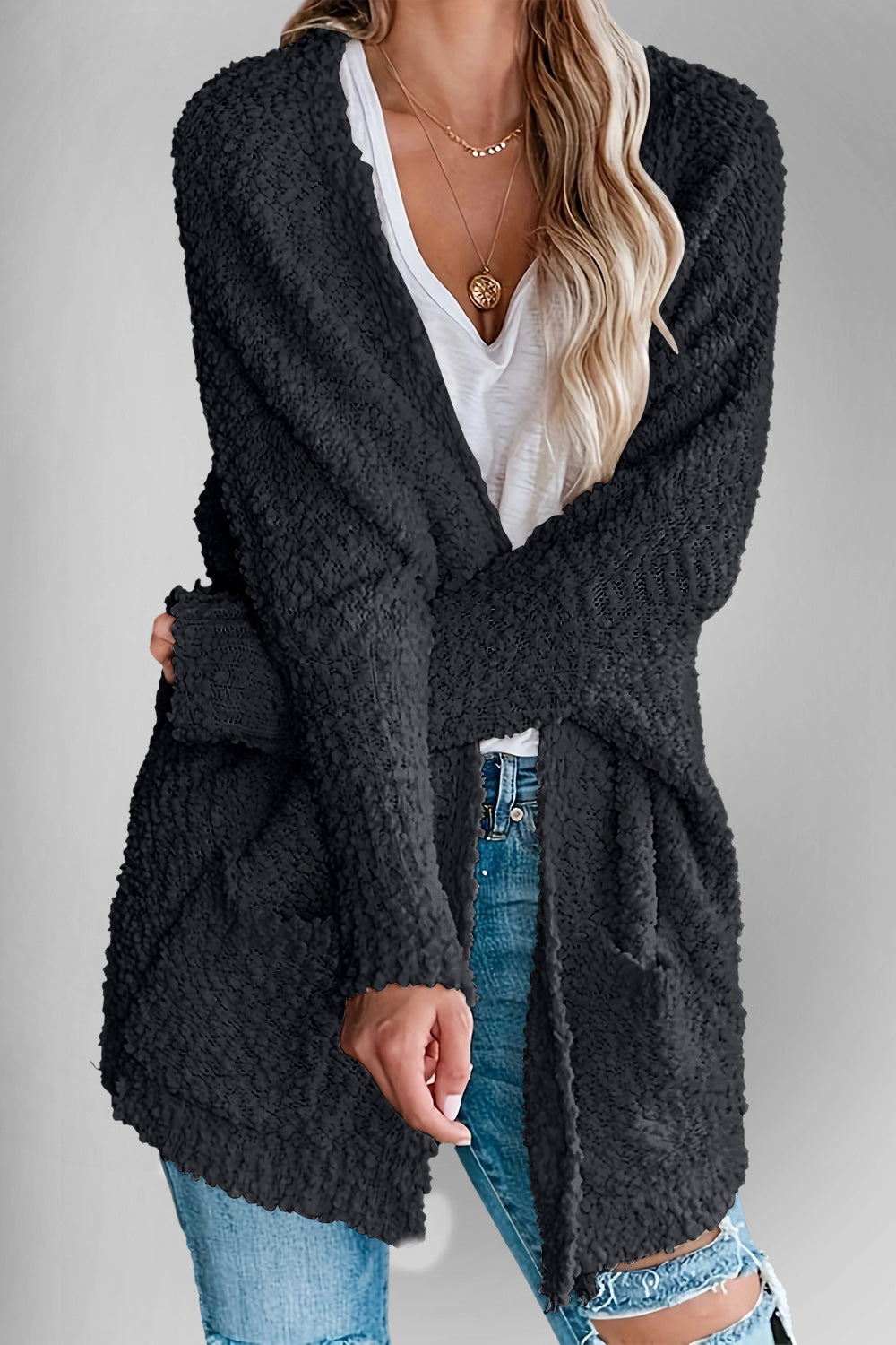 Pocketed Open Front Long Sleeve Cardigan - 6 color options