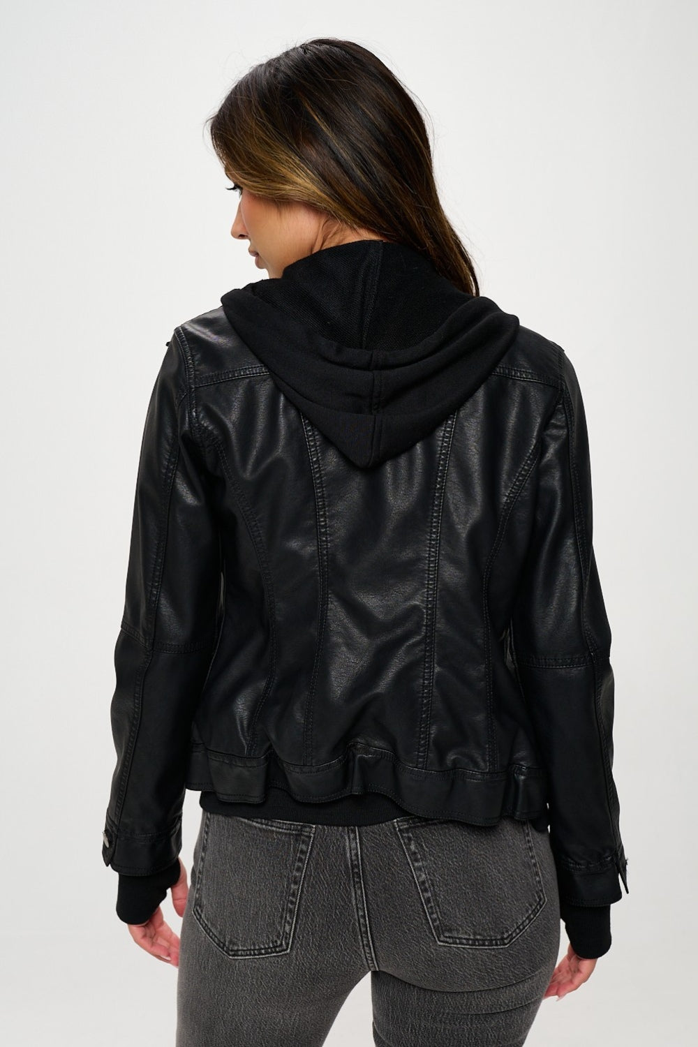 Black Double Zip Hooded Long Sleeve Jacket