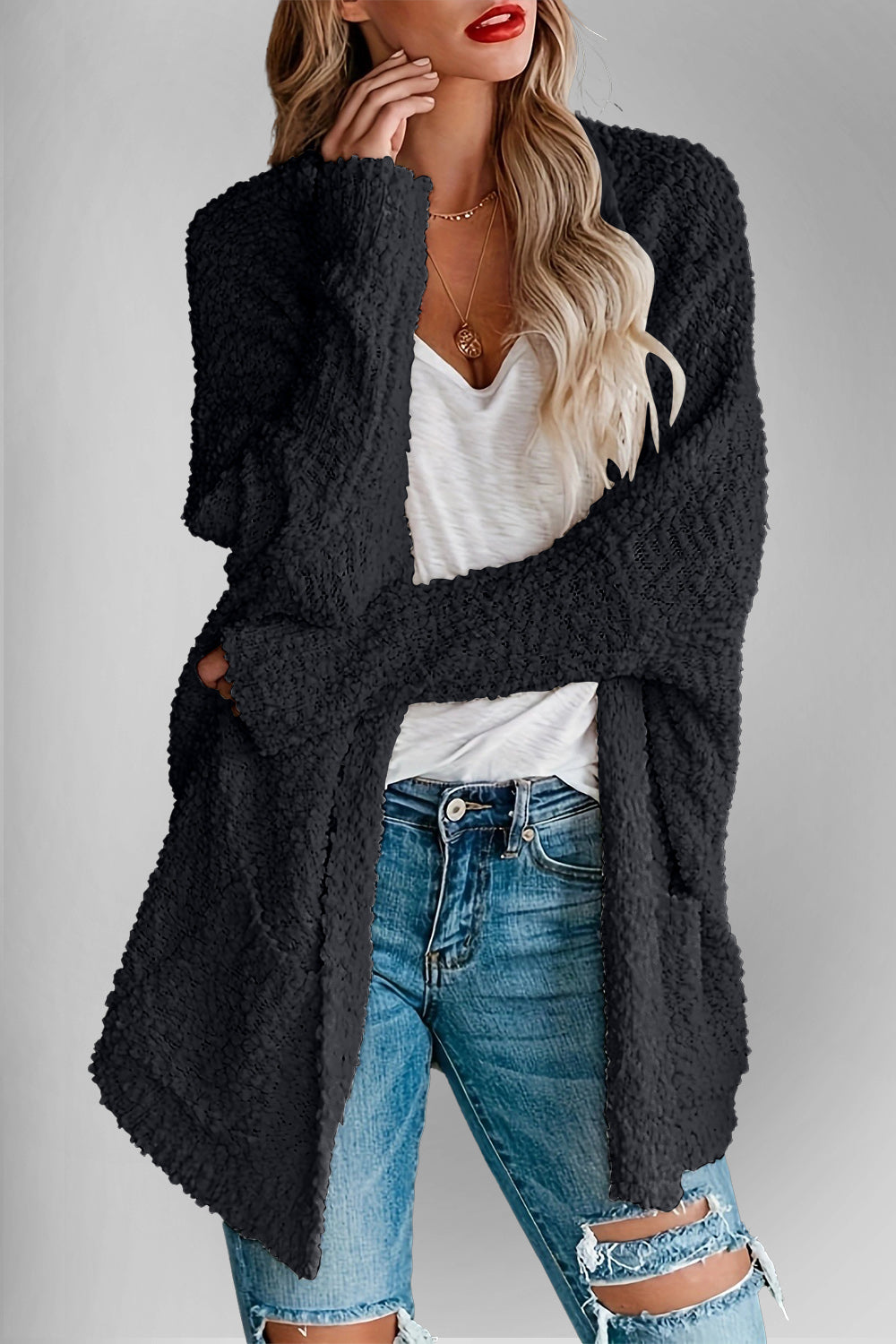 Pocketed Open Front Long Sleeve Cardigan - 6 color options