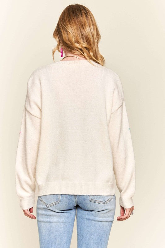 Stars Round Neck Long Sleeve Sweater