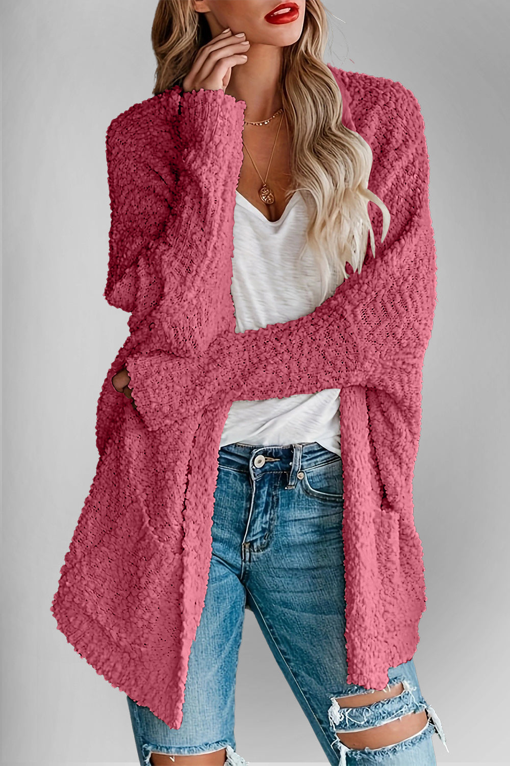 Pocketed Open Front Long Sleeve Cardigan - 6 color options