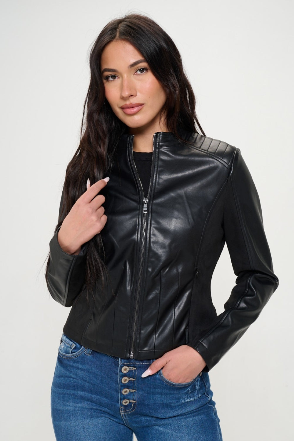 Black Zip Up Vegan Moto Jacket