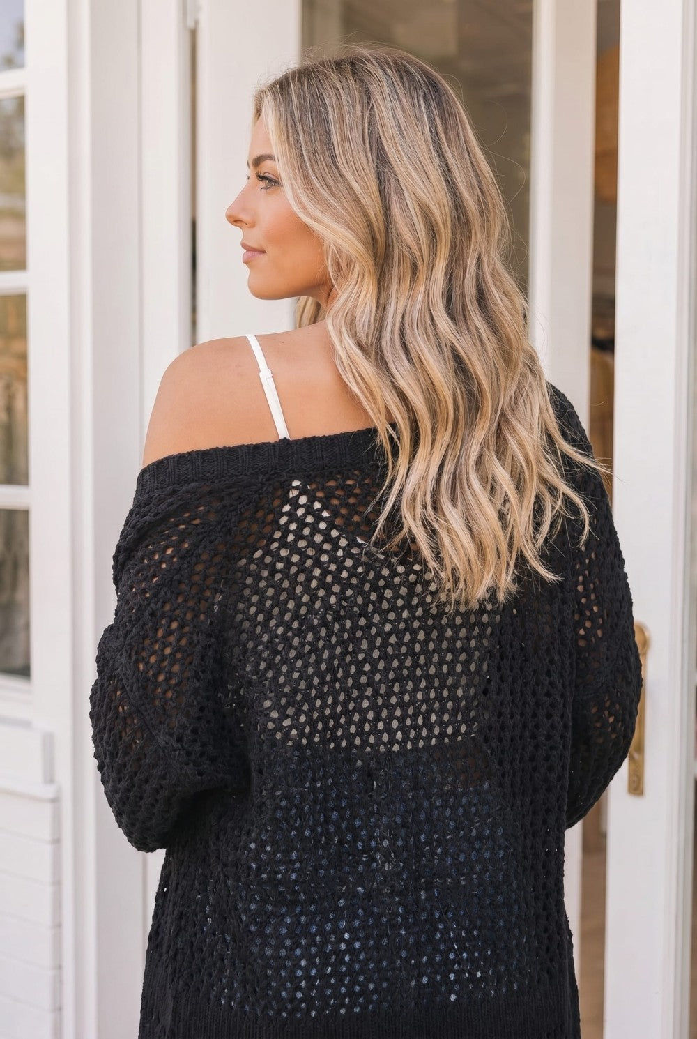Hole in One Black Open Knit Cardigan