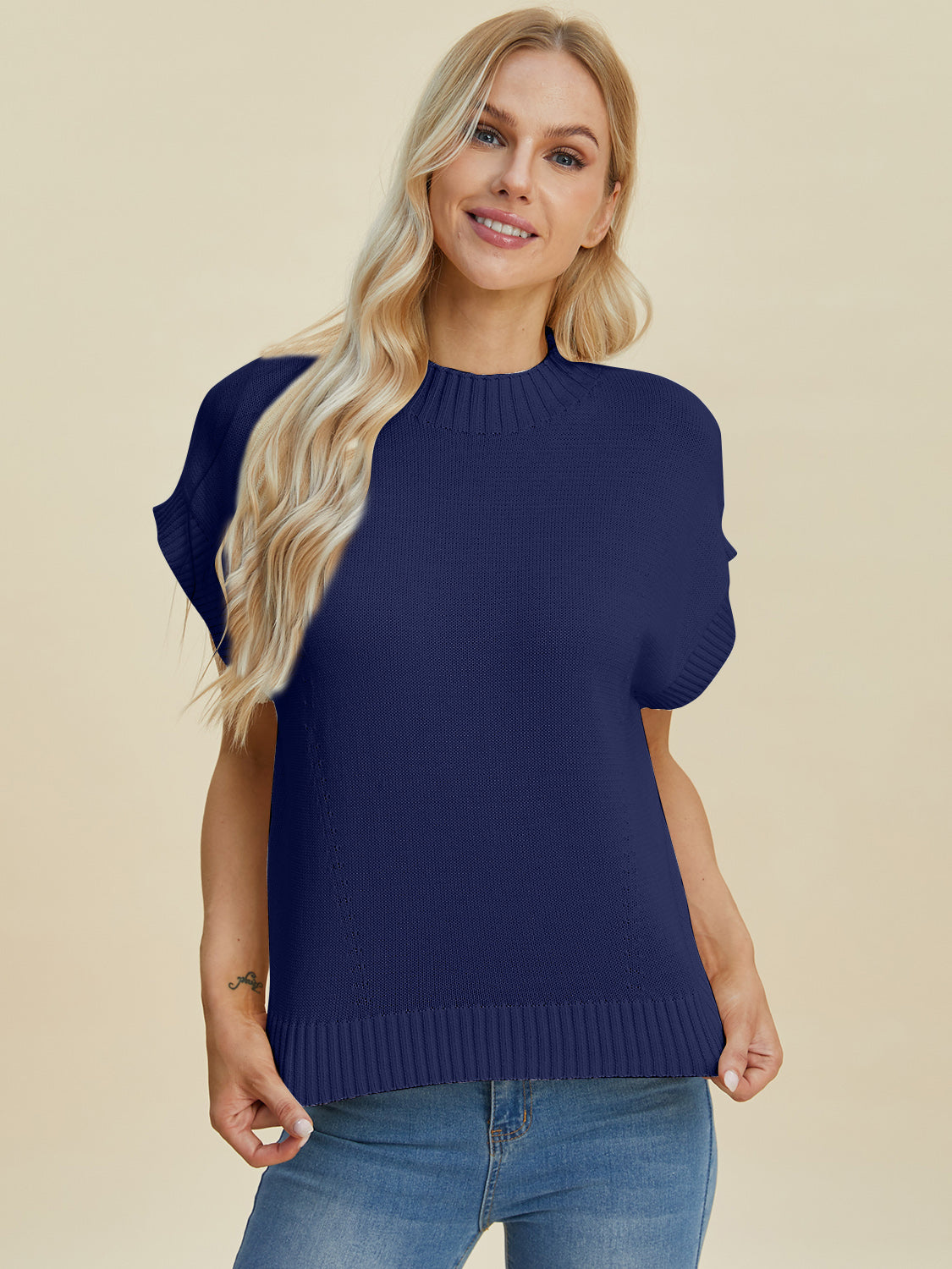 Mock Neck Short Sleeve Sweater - 4 color options