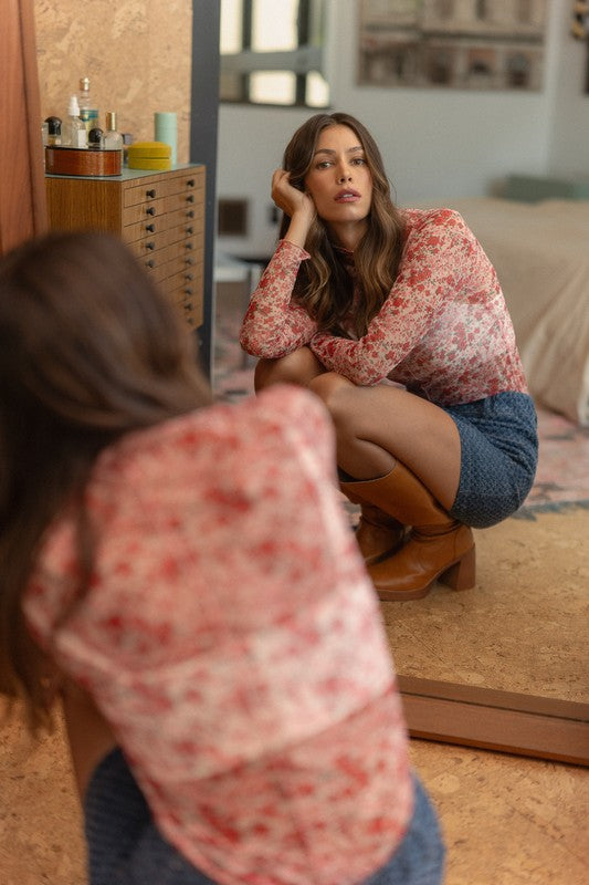 Ivory Rose Floral Sheer Mesh Top