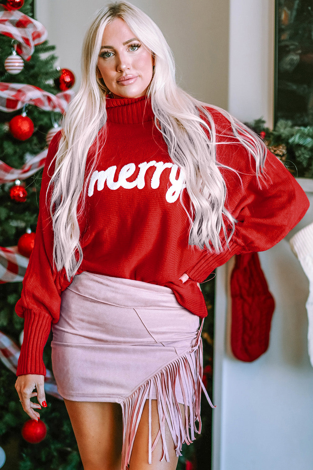 Merry Christmas Turtleneck Long Sleeve Sweater - 3 color options