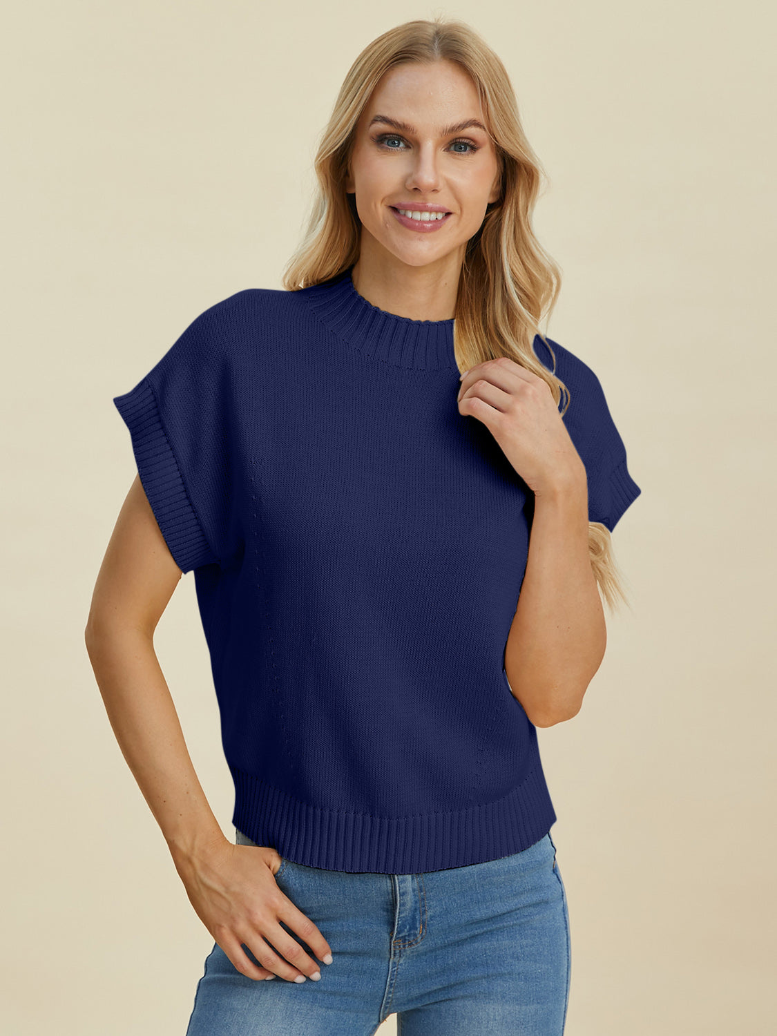 Mock Neck Short Sleeve Sweater - 4 color options