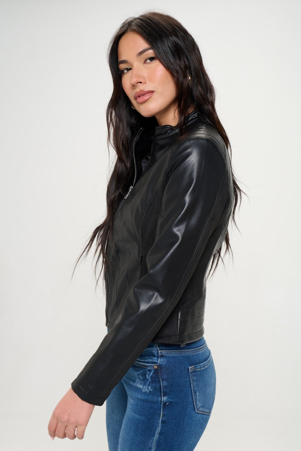 Black Zip Up Vegan Moto Jacket