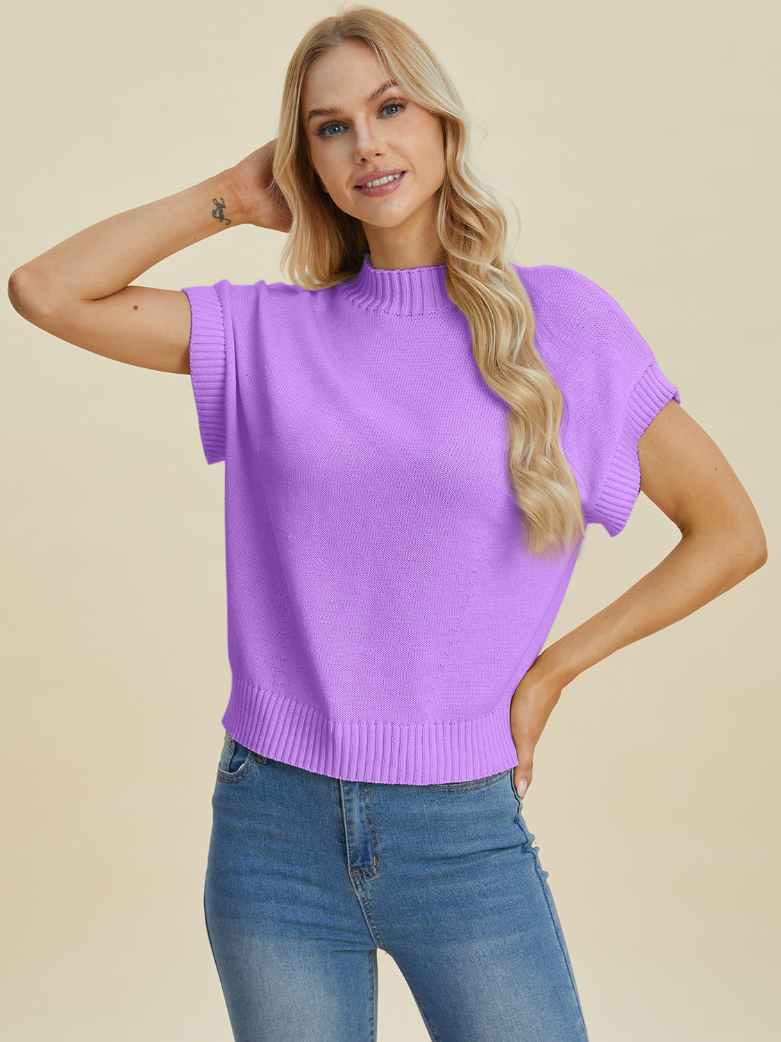 Mock Neck Short Sleeve Sweater - 4 color options