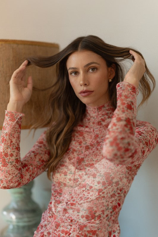 Ivory Rose Floral Sheer Mesh Top