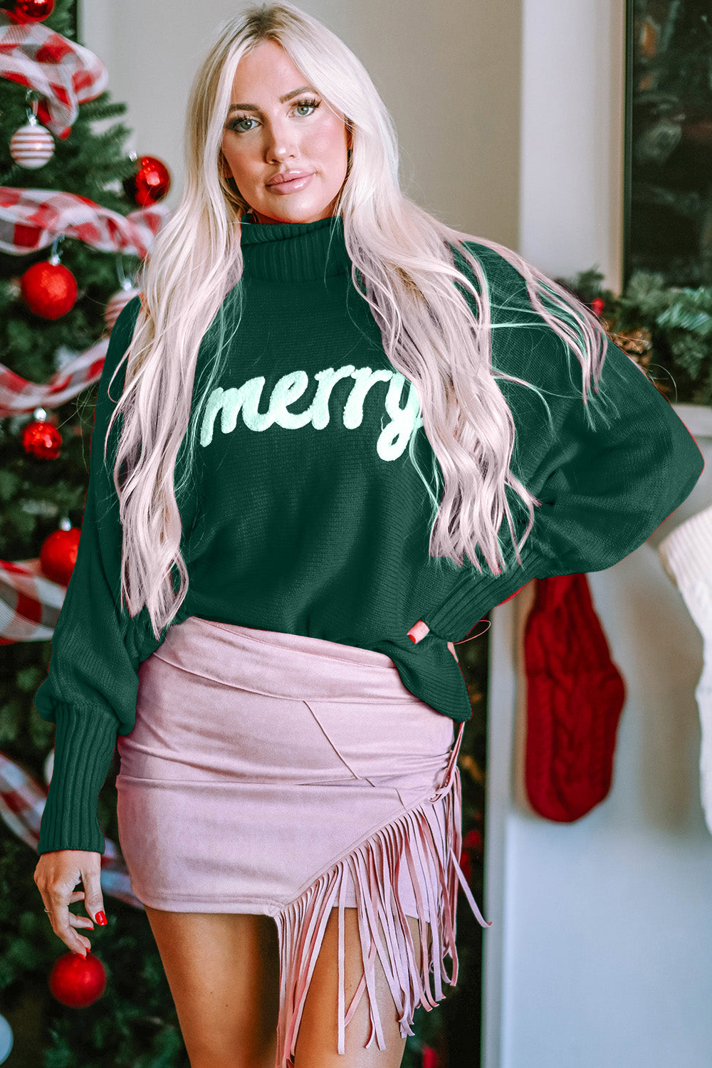 Merry Christmas Turtleneck Long Sleeve Sweater - 3 color options