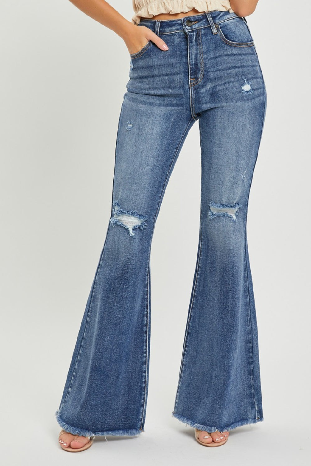 RISEN High Waist Distressed Flare Jeans