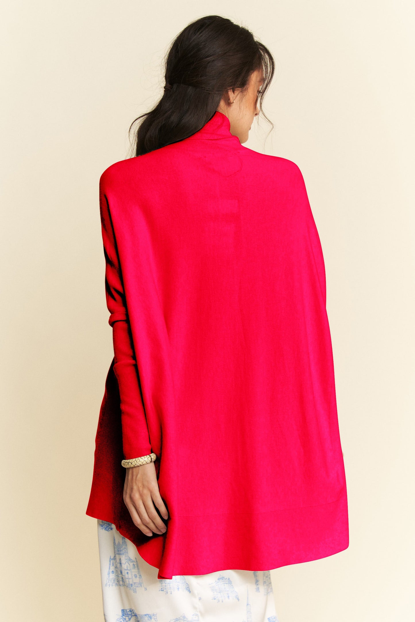 Hot Pink High-Low Turtleneck Long Sleeve Knit Top