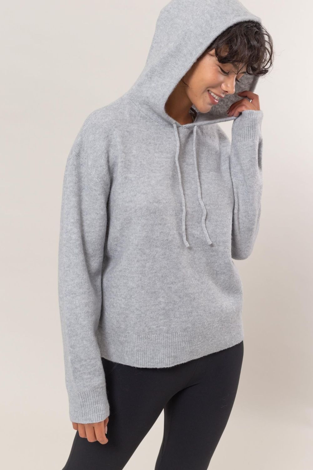 Gray Drawstring Long Sleeve Hooded Sweater