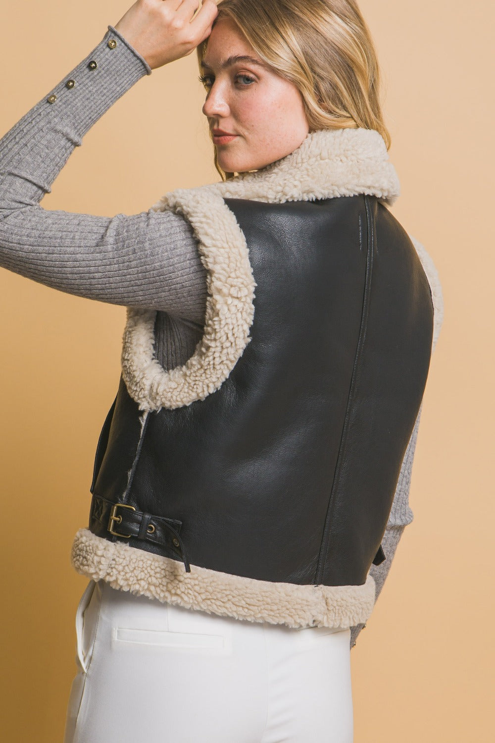 Black Sherpa Zip Up Vest with Pockets