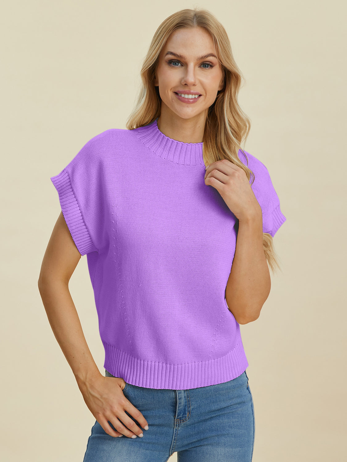 Mock Neck Short Sleeve Sweater - 4 color options