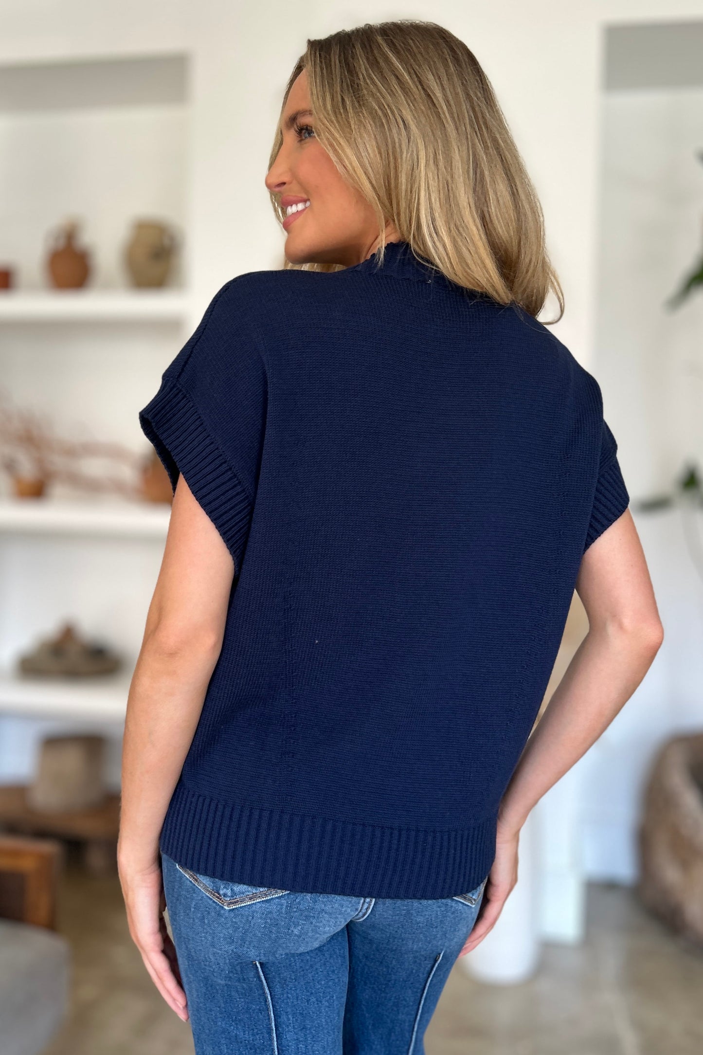 Mock Neck Short Sleeve Sweater - 4 color options