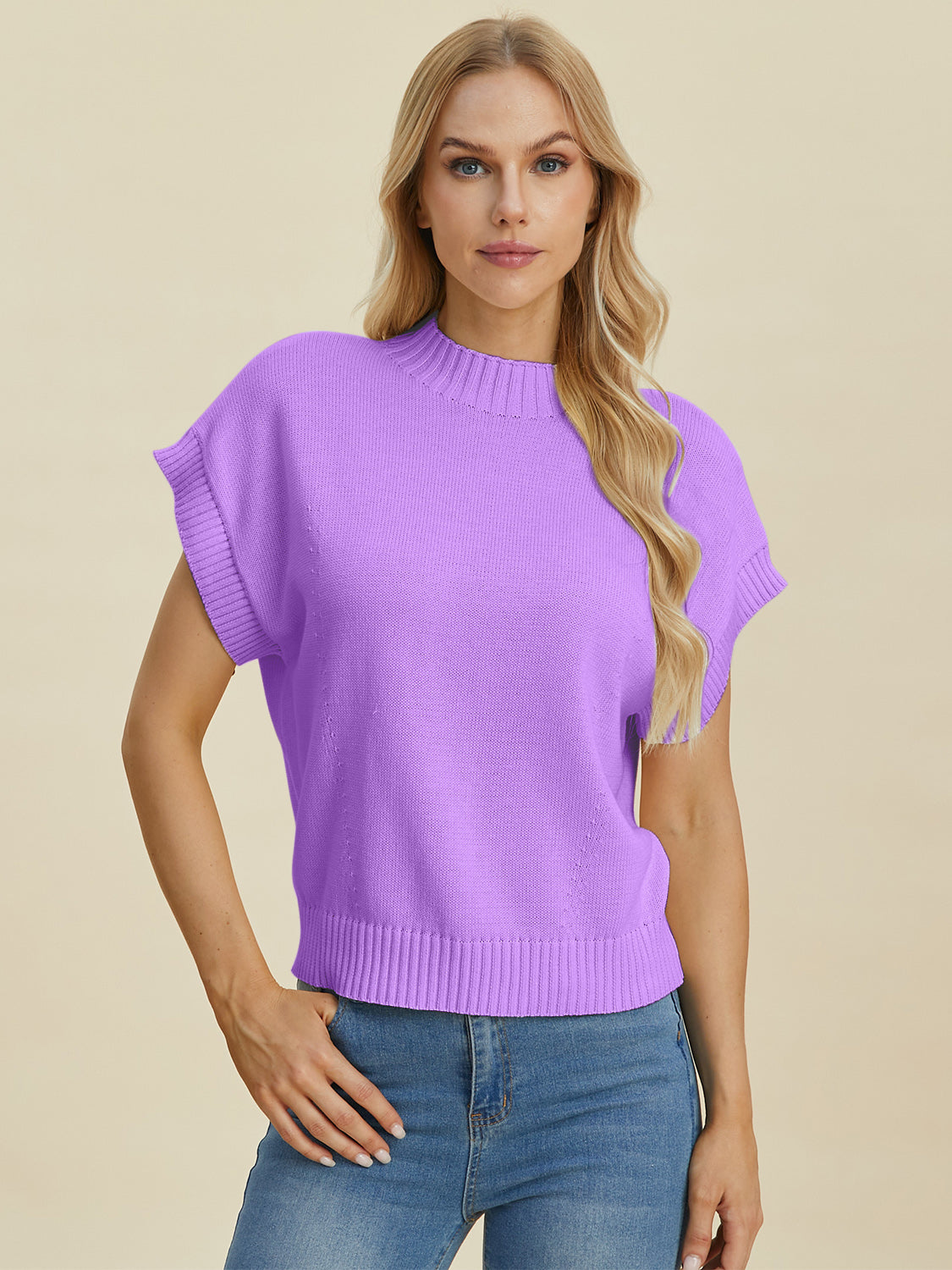 Mock Neck Short Sleeve Sweater - 4 color options