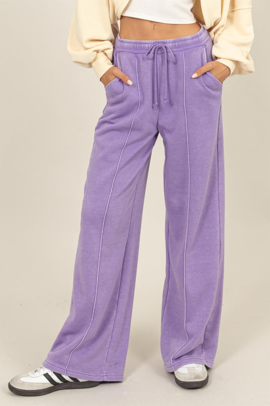 Lavender Drawstring High Rise Wide Leg Pants