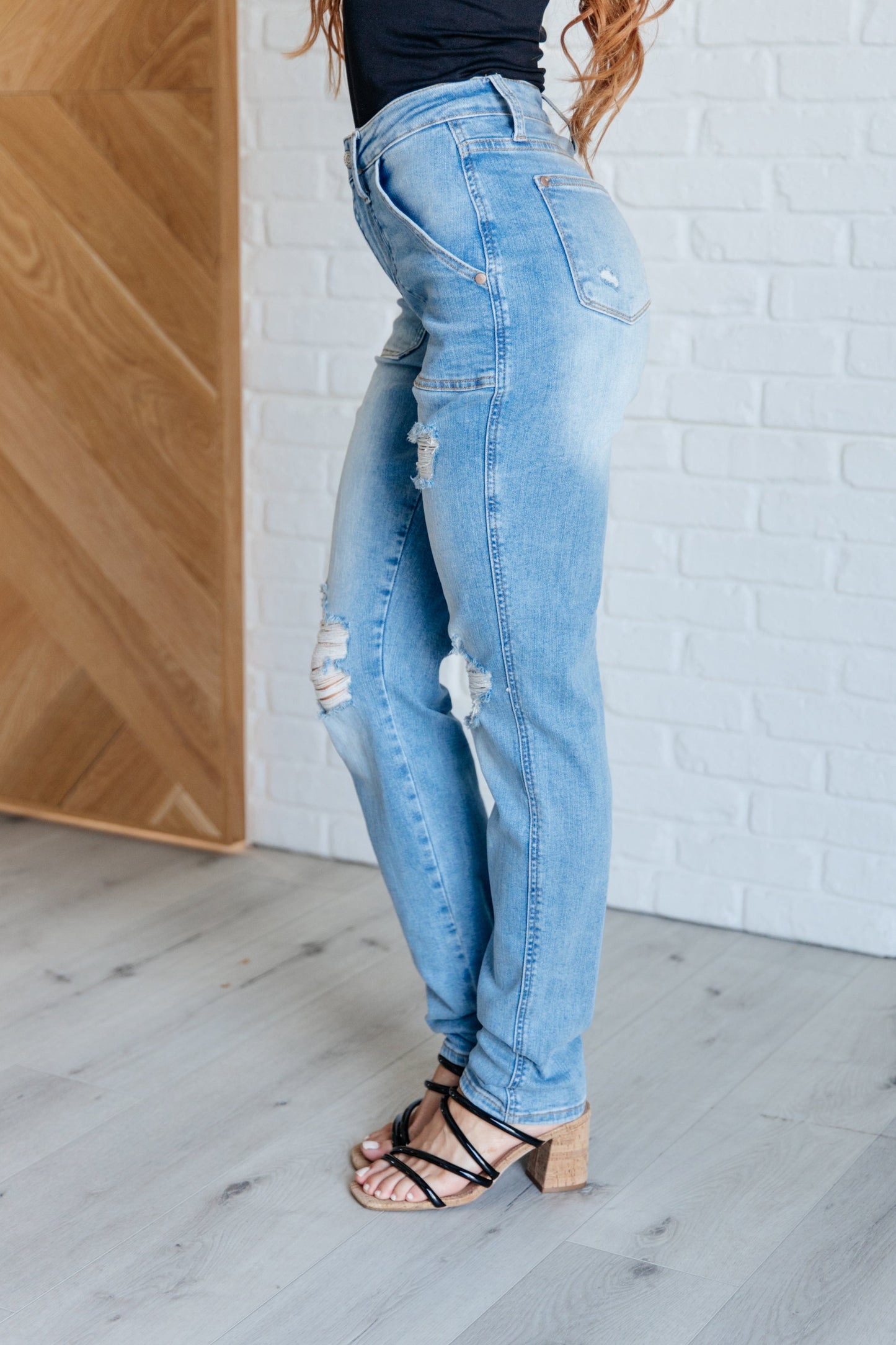 Judy Blue Rise Patch Pocket Distressed Boyfriend Jeans