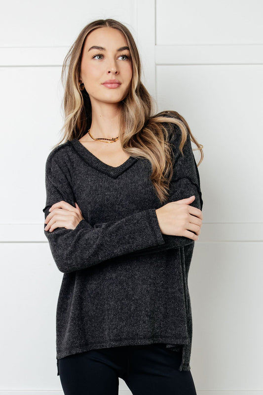 Zenana Basically Freezing Brushed Hacci Top in Black