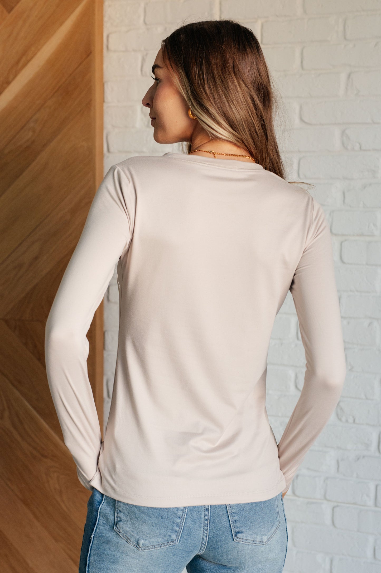 Zenana Basically Perfect Brushed Microfiber Tee in Sand Beige