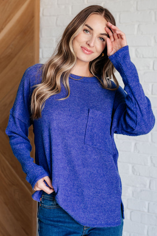 Zenana Ribbed Knit Sweater in Bright Blue