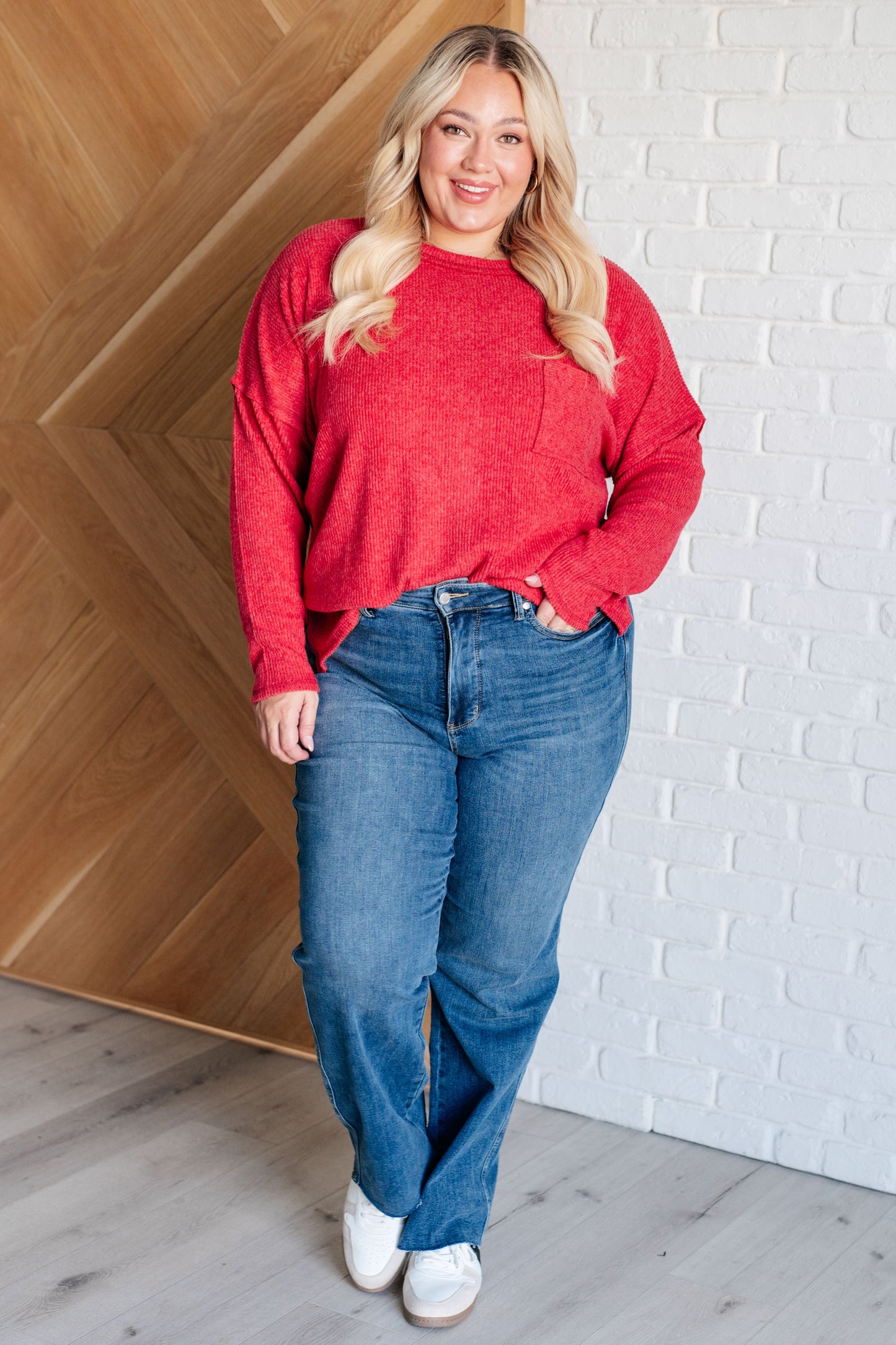 Zenana Ribbed Knit Sweater in Dark Red