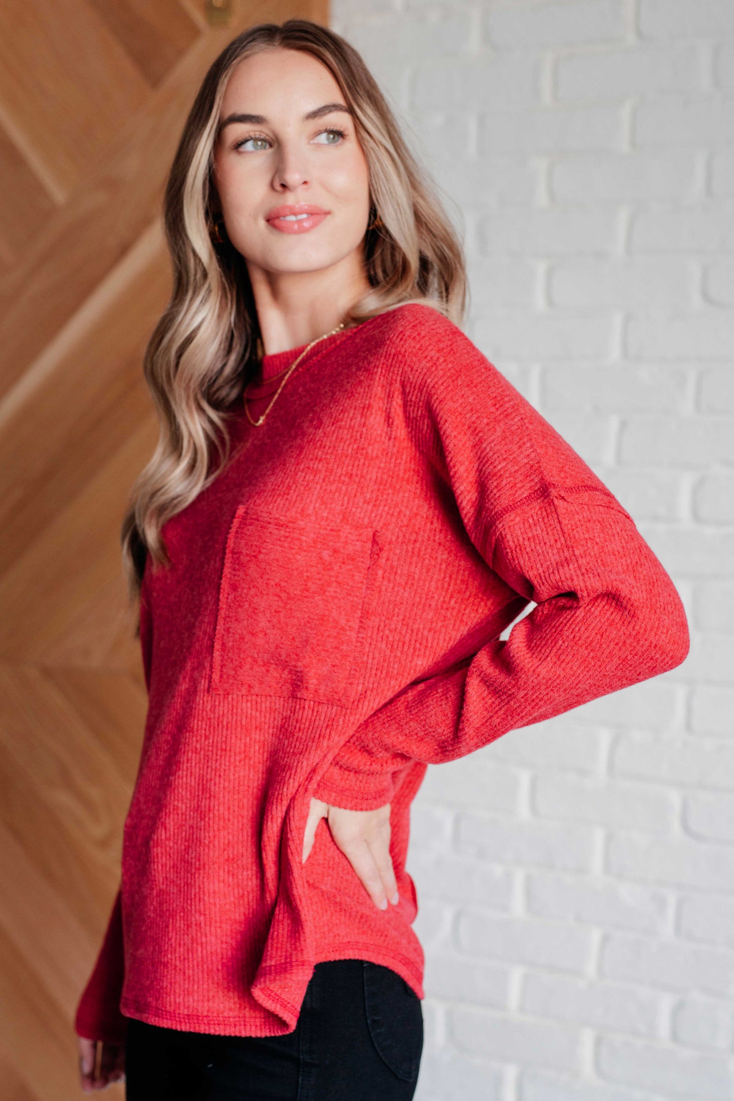 Zenana Ribbed Knit Sweater in Dark Red