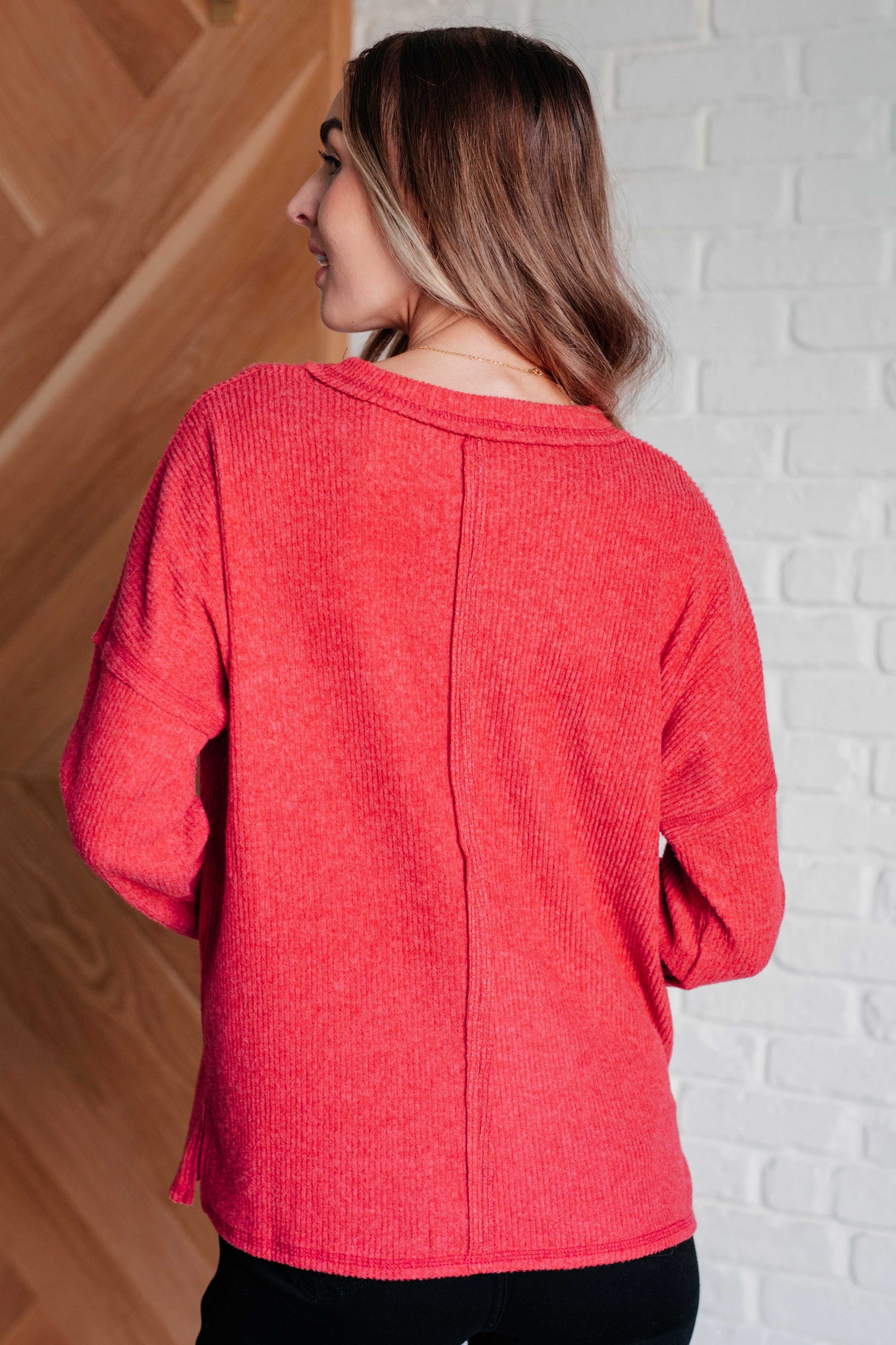 Zenana Ribbed Knit Sweater in Dark Red