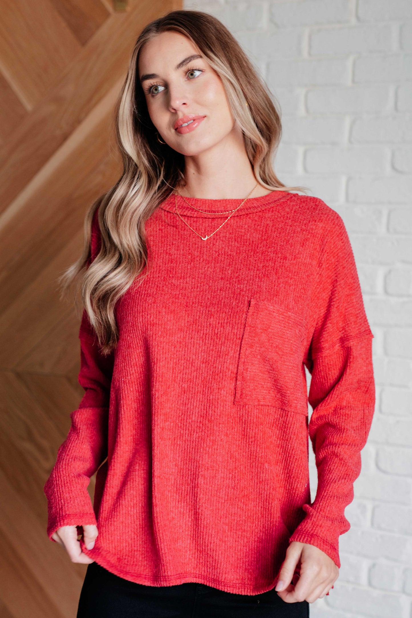 Zenana Ribbed Knit Sweater in Dark Red