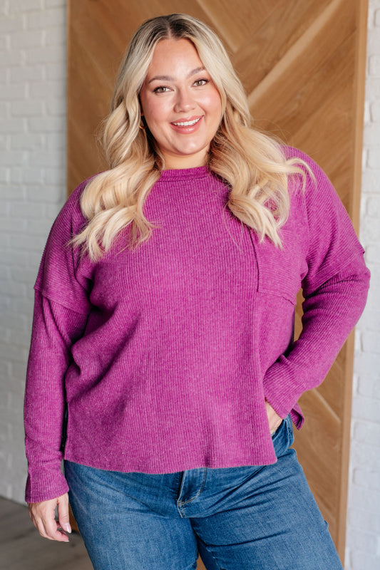 Zenana Ribbed Knit Sweater in Light Plum