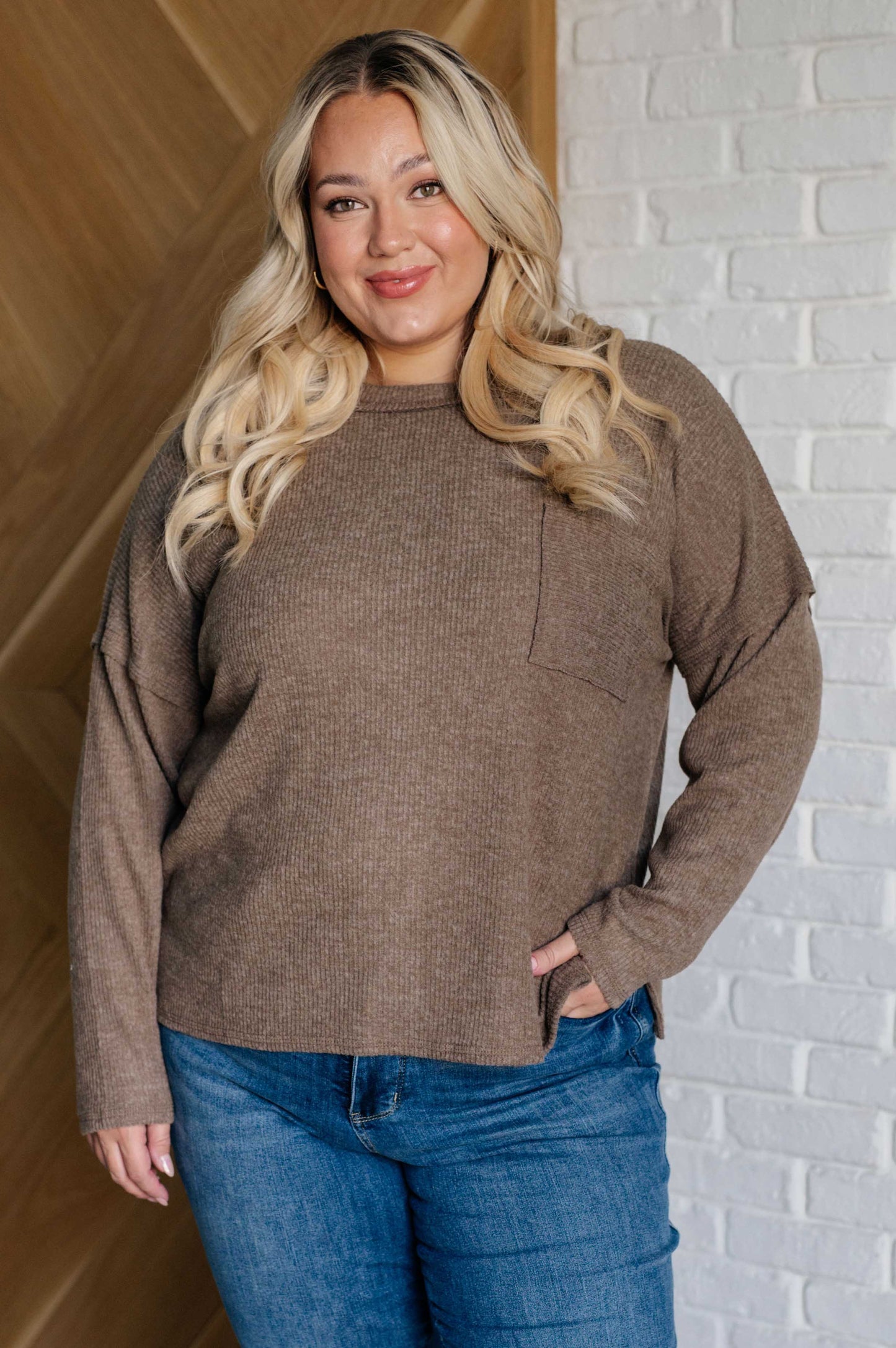 Zenana Ribbed Knit Sweater in Mocha